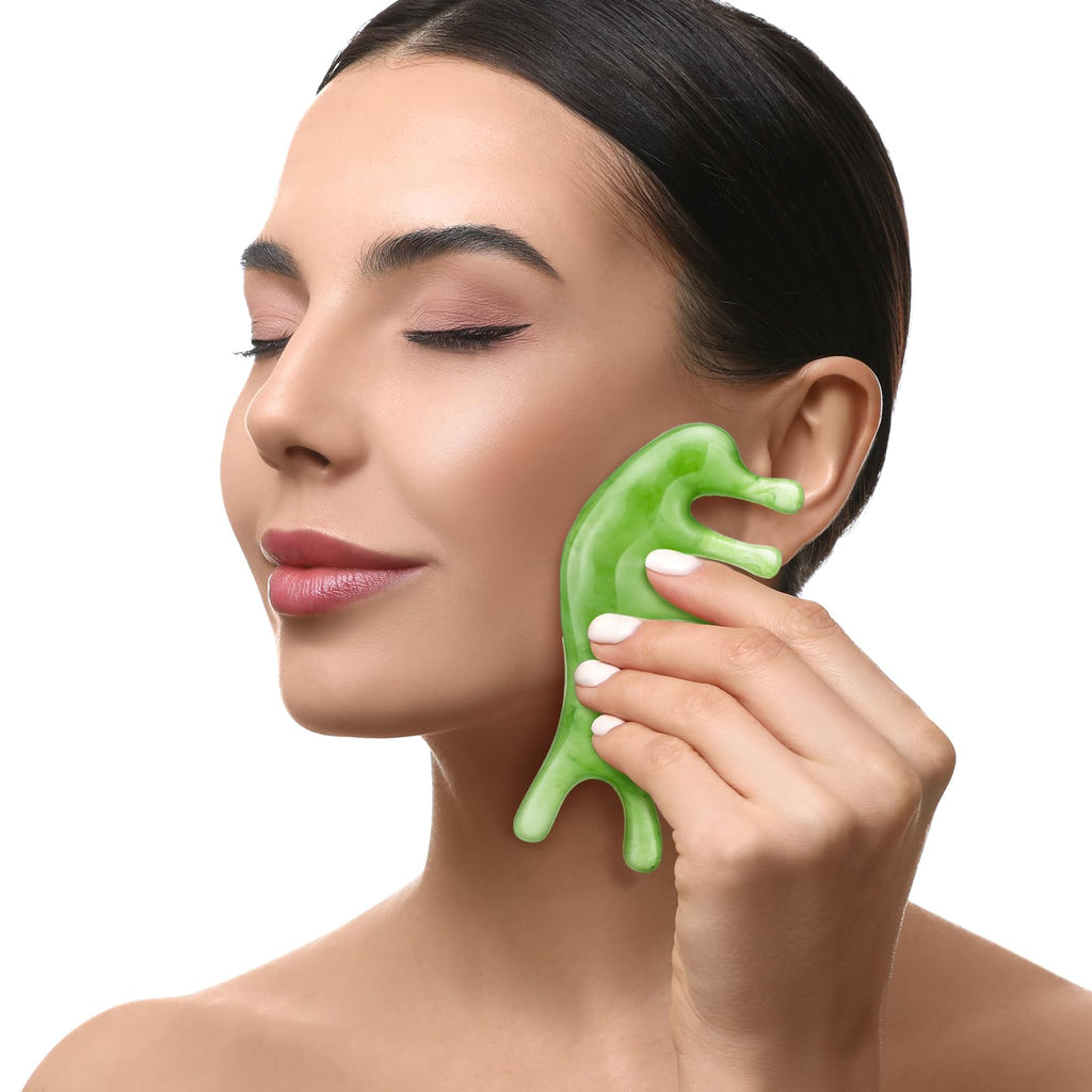Geiserailie 2 Pieces Jade Combs Massage Stone Hair Gua Sha Scraping Scalp Comb Facial Massage Tool Multifunctional Handheld Head