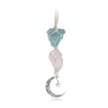 BOHO GARDEN Hanging Car Charm - Amazonite & Rose Quartz - Dangling Moon & Healing Crystal Accessories, Rearview Mirror Decoratio
