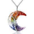 MAIBAOTA 7 Chakra Healing Crystal Necklace Gothic Necklaces for Women Crescent Moon Phase Stone Pendant Necklaces Natural Reiki 