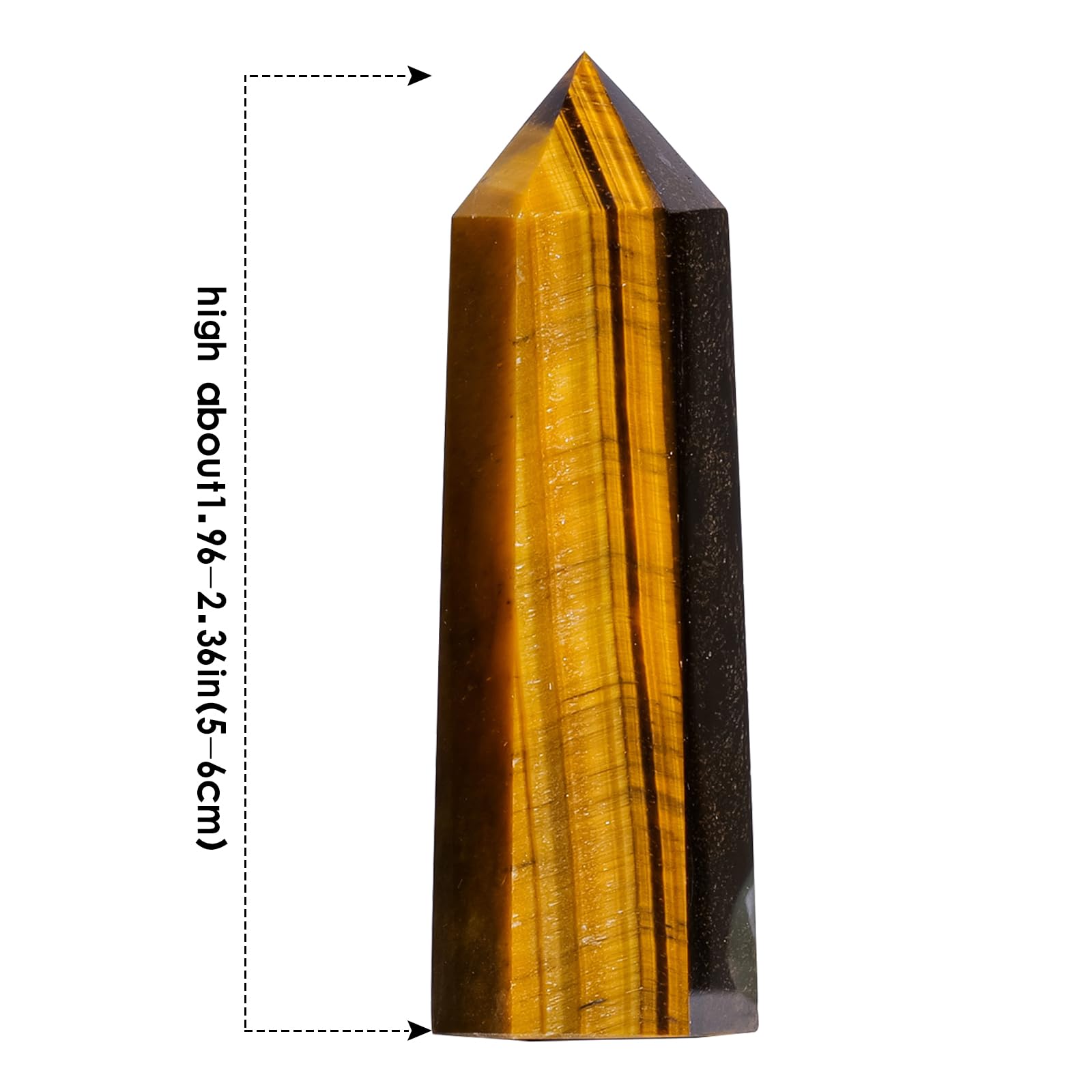 Runyangshi Tiger's eye Natural Healing Crystal Wands Height 2-2.4, 6 Faceted Prism Wand Reiki Chakra Stone, Natural Quartz