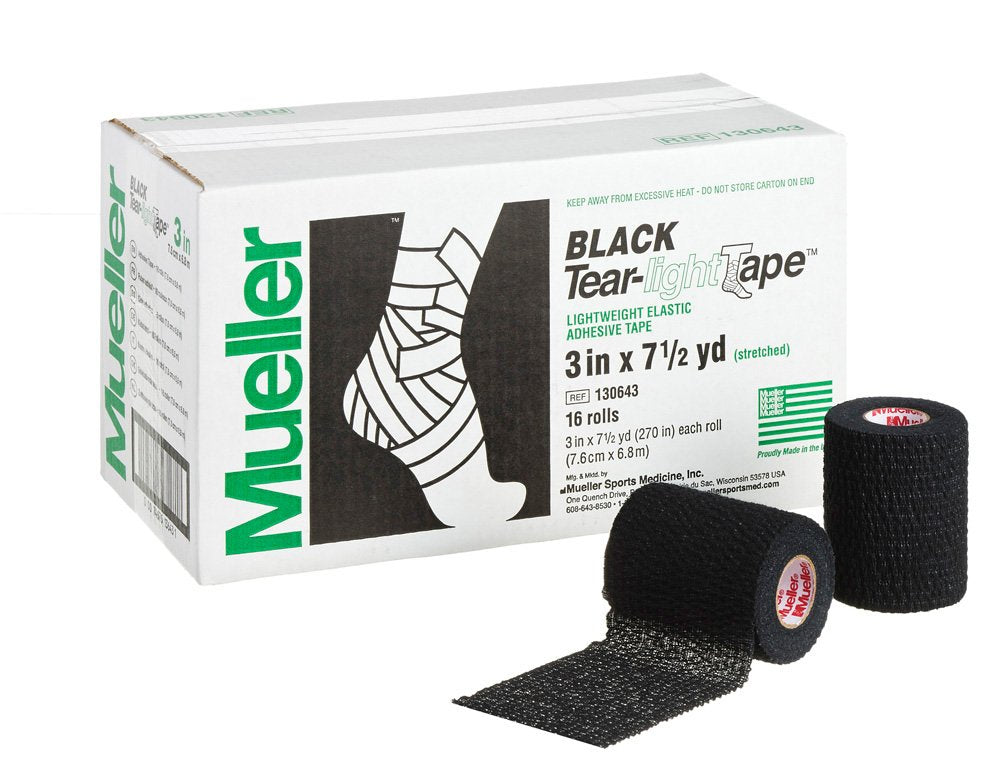 Mueller Tear-Light Tape, Black, 7.6 cm x 6.8 m, 16 Rolls