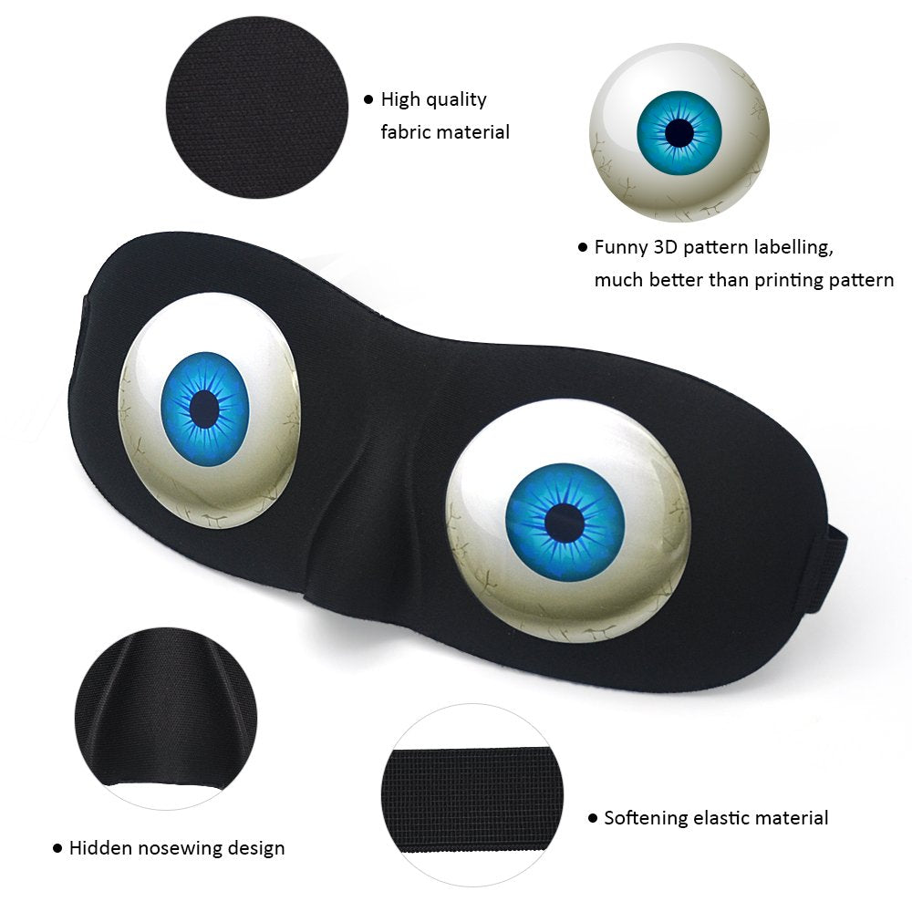Tphon Eye Sleep Mask Funny Blindfold for Women Men Kid, Upgraded 3D Contoured 100% Blackout Sleeping Mask with Adjustable Strap,