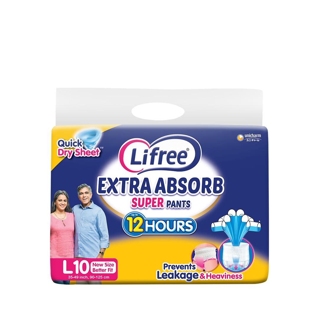 Lifree Unisex Adult Extra Absorb Super Adult Diaper Pants | Size L | Waist (3549 Inches) |Upto 12 Hours Absorption | Prevents L