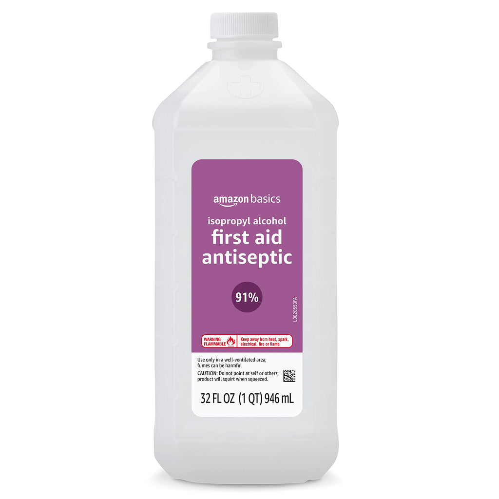 Amazon Basics 91% Isopropyl Alcohol First Aid Antiseptic Liquid, Unflavored, 32 Fl Oz (Pack of 6) (Previously Solimo)