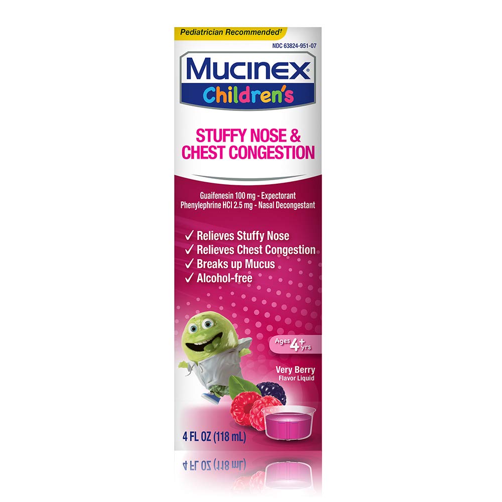 Mucinex Childrens Liquid - Stuffy Nose & Cold Mixed Berry 4 oz. (Packaging May Vary)