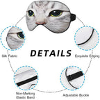 NOHSHE Cat Silk Eye Mask Sleep Mask Cute Funny Kitten Big Green Eyes Animal Pet Eye Mask with Adjustable Strap Lightweight for W