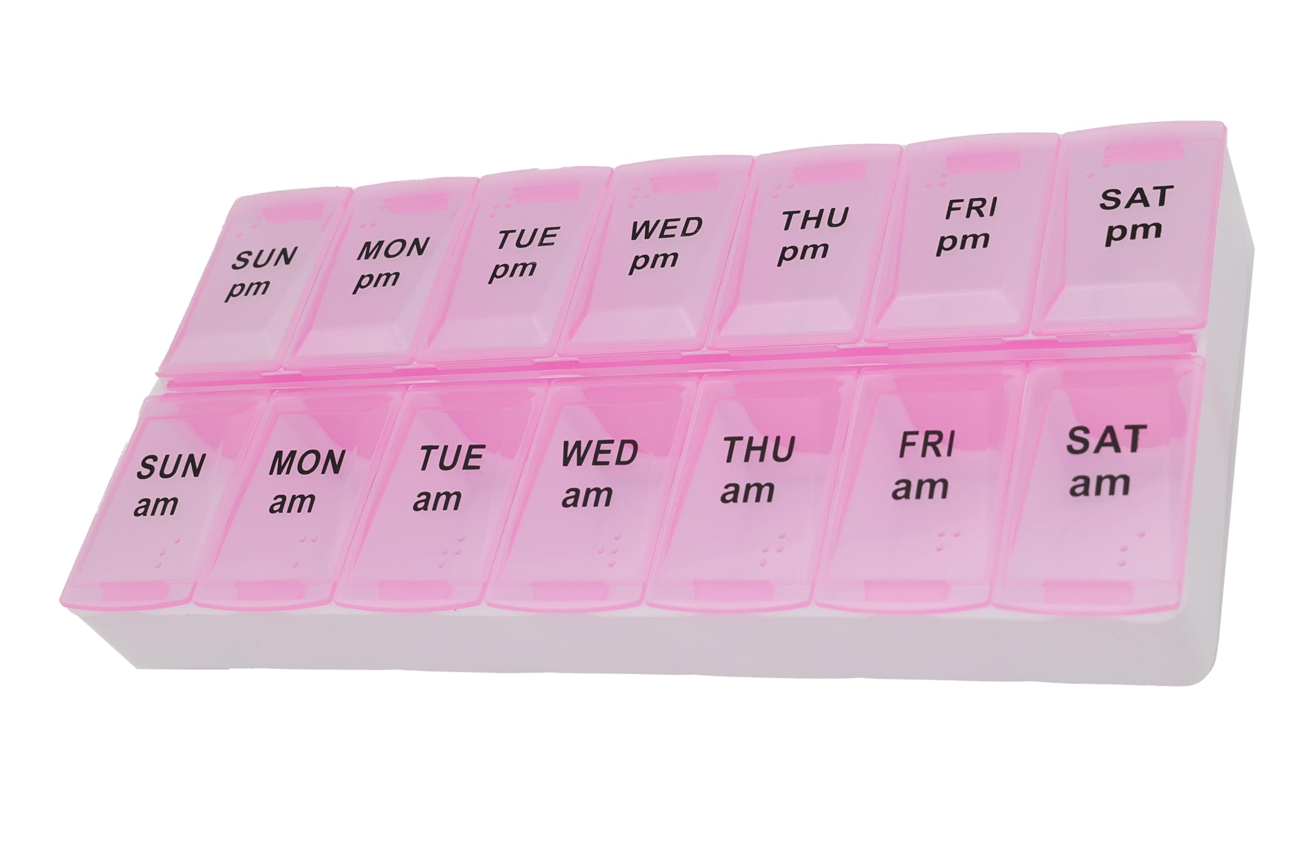 7 Day Weekly Pill AM PM Organizer, ShysTech Large Pill Case Pill Box for Pills/Vitamin/Supplements/Medication (Pink, Regular)