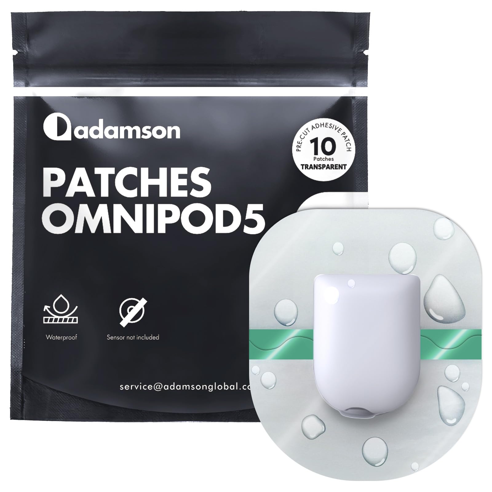 Adamson Omnipod 5 Overpatches - 10 Waterproof Omnipod 5 Adhesive Patches, Sweatproof & Skin-Friendly, No Glue on Center, Easy to