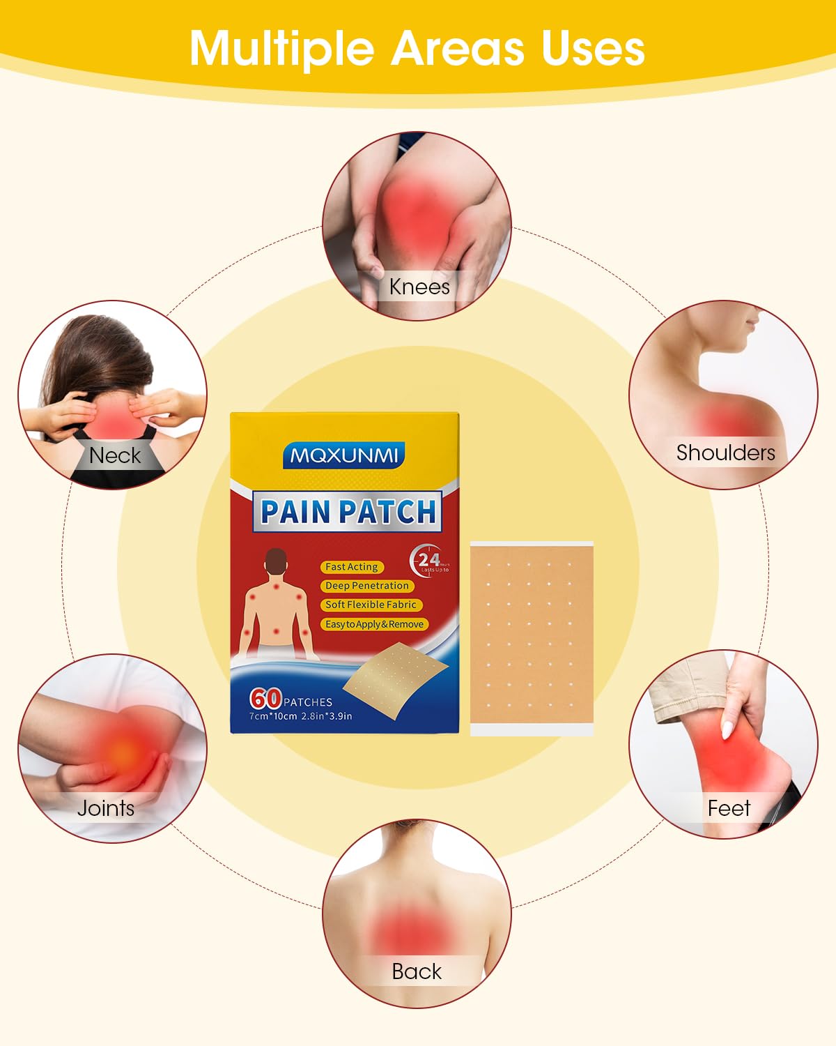 MQXUNMI Heat Patches, 60 Count Maximum Strength Muscle & Joint Soothing Patches, 24 Hours Long Lasting Fast Acting Joint Patches