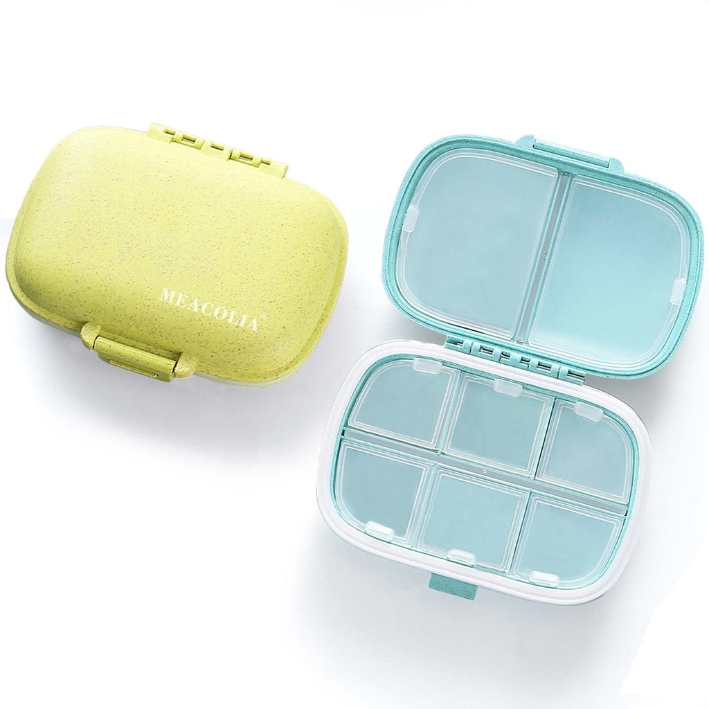 MEACOLIA 2 Pack 8 Compartments Travel Pill Organizer Box Moisture Proof Small Pill Case for Pocket Purse Daily Pill Holder Conta