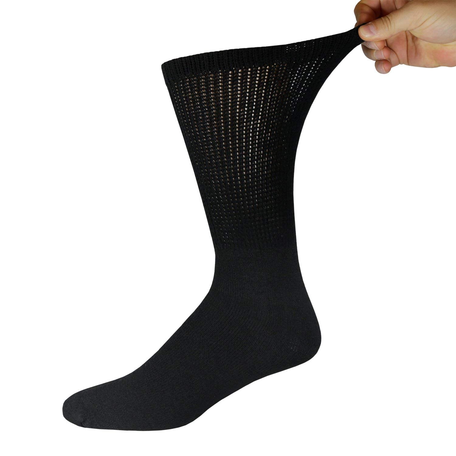 3 Pairs of Cotton Diabetic Neuropathy Crew Socks (13-16, Fits Men's Shoe Size 12-14.5, Black)