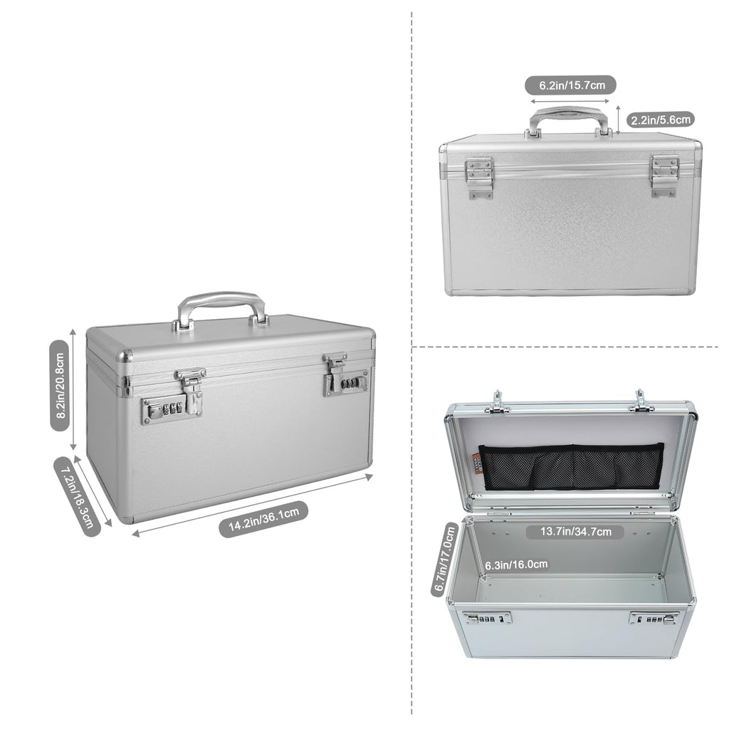 Lockable Medication Storage Box with Combination - Security Lock Box for Home and Outdoor (Silver, LARGE)