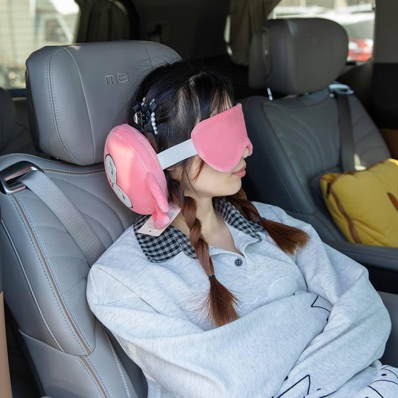 Sarjak Travel Neck Pillow With Eye Mask Set Cartoon Soft Plush Neck Support Pillow Portable Sleeping Kit For Car Flight Office K
