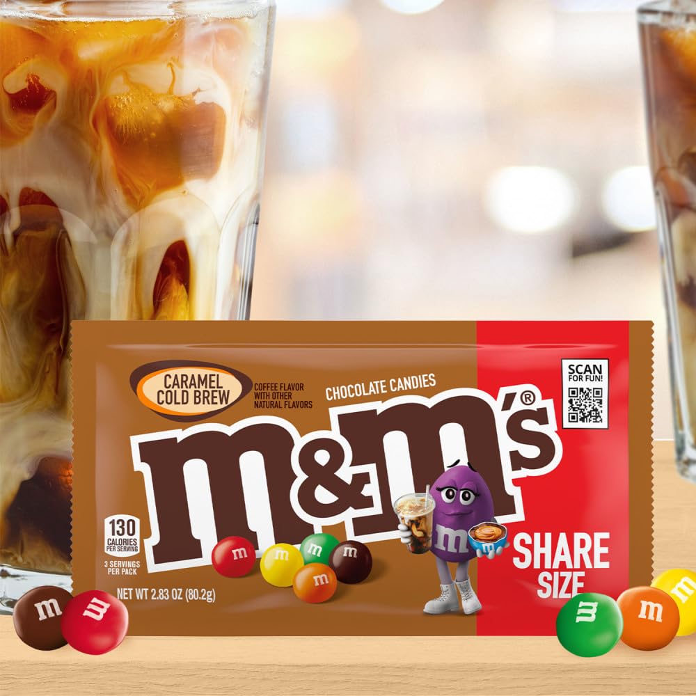 M&MS Caramel Chocolate Candy, Full Size 2.83 oz Bag, Pack of 24 Bulk Candy Chocolate