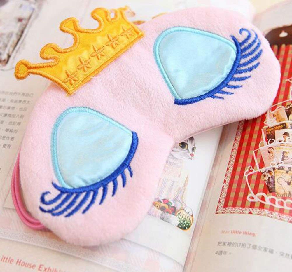 AKOAK Pack of 2 Cute Girl's Travel Princess Crown Sleeping Eye-Shade Blindfold Nap Cover Eye Mask(Pink+Light Blue)