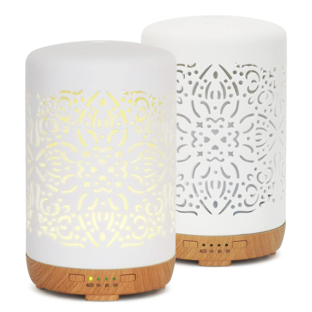 Earnest Living Essential Oil Diffuser White Ceramic Diffuser 250 ml Timers Night Lights and Auto Off Function Home Office Humidi