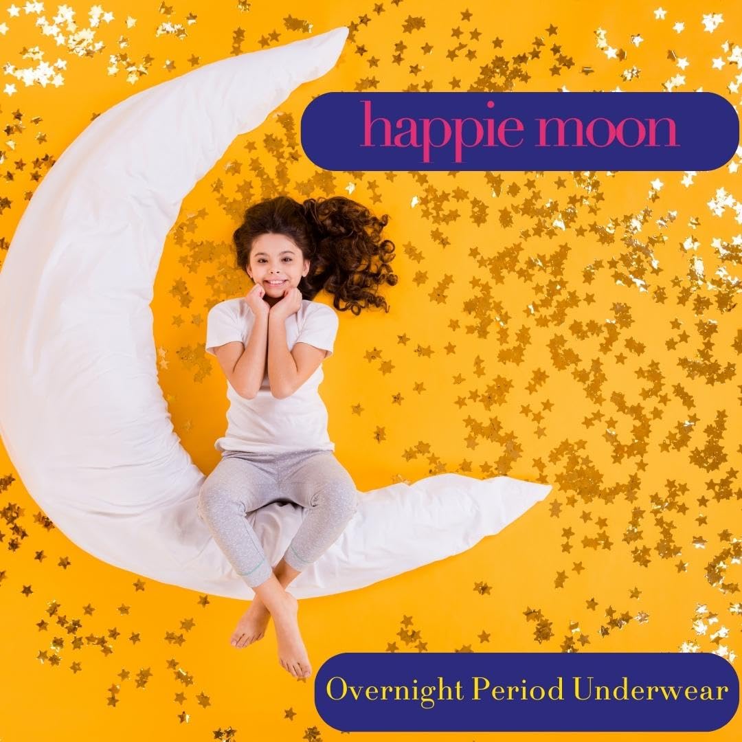 Happie Moon Overnight Period Underwear | 100% Cotton Covered Disposable Overnight for Tweens and Teens | Zero Chlorine, Bleach,