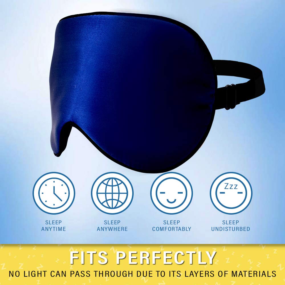 Silk Sleep Eye Mask for Men Women, Comfortable Super Soft Eye Mask with Adjustable Strap, 100% Pure Silk, Blocks Light, Jersey S