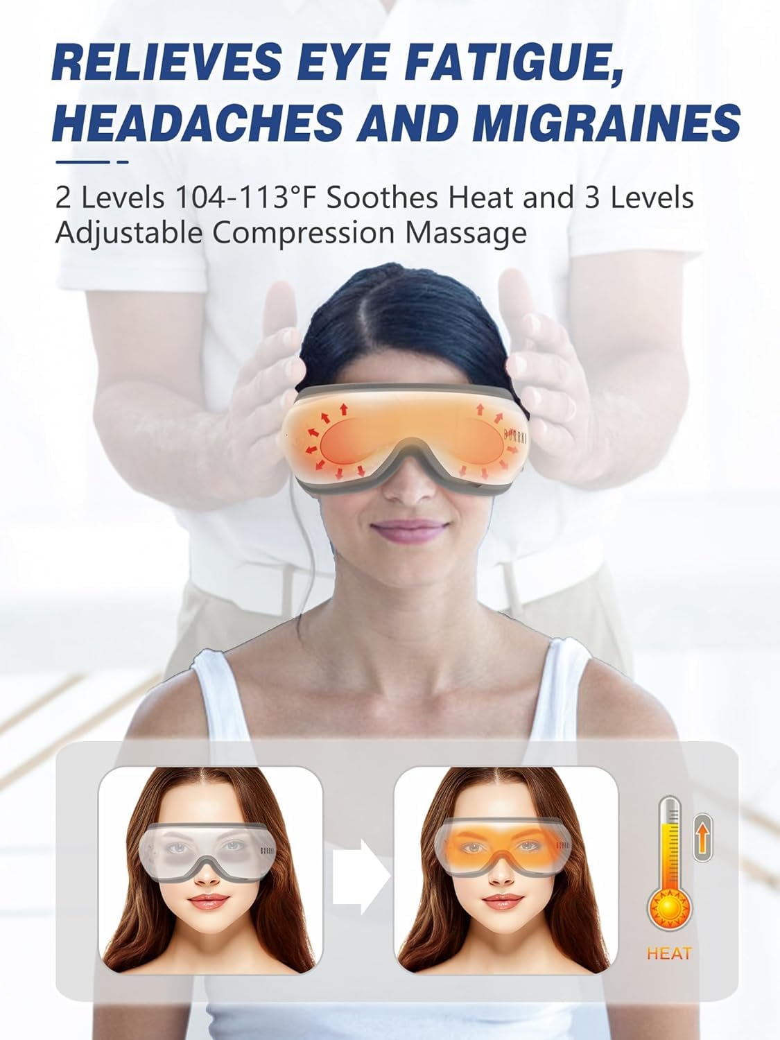 Eye Massager with Heat, Valentines Day Gifts for Her Him, Heated Eye Massager for Migraines with Compression and Bluetooth, Eye