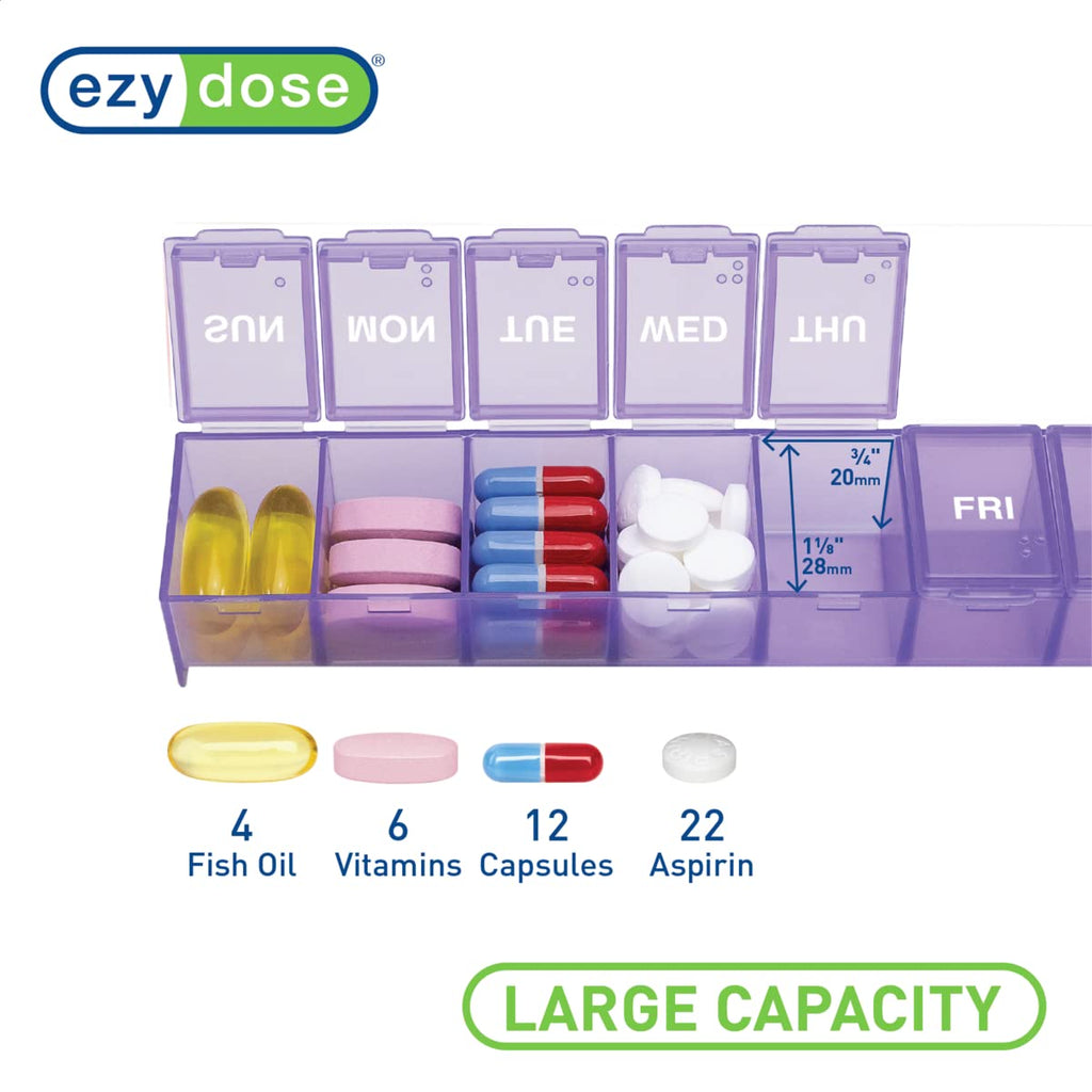 Ezy Dose Weekly (7-Day) Pill Organizer, Vitamin Case, and Medicine Box, Medium Compartments, Color May Vary, Made in the USA