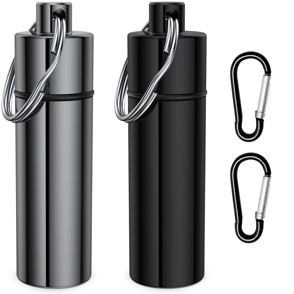 Small Pill Box,(2 Pack+2*Carabiner Clips) Keychain Pill Holder Portable Mini Travel Pill Container Metal Case Bottle with Keyrin