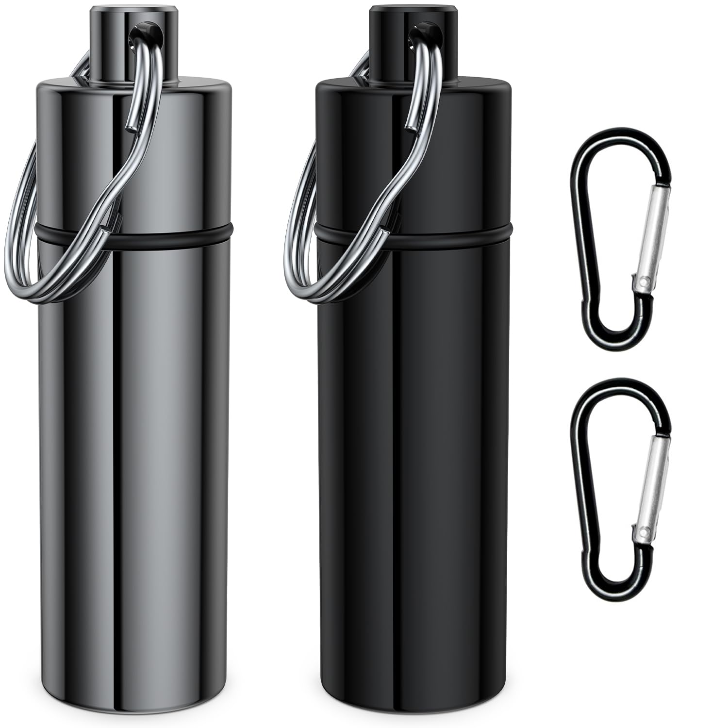 Small Pill Box,(2 Pack+2*Carabiner Clips) Keychain Pill Holder Portable Mini Travel Pill Container Metal Case Bottle with Keyrin