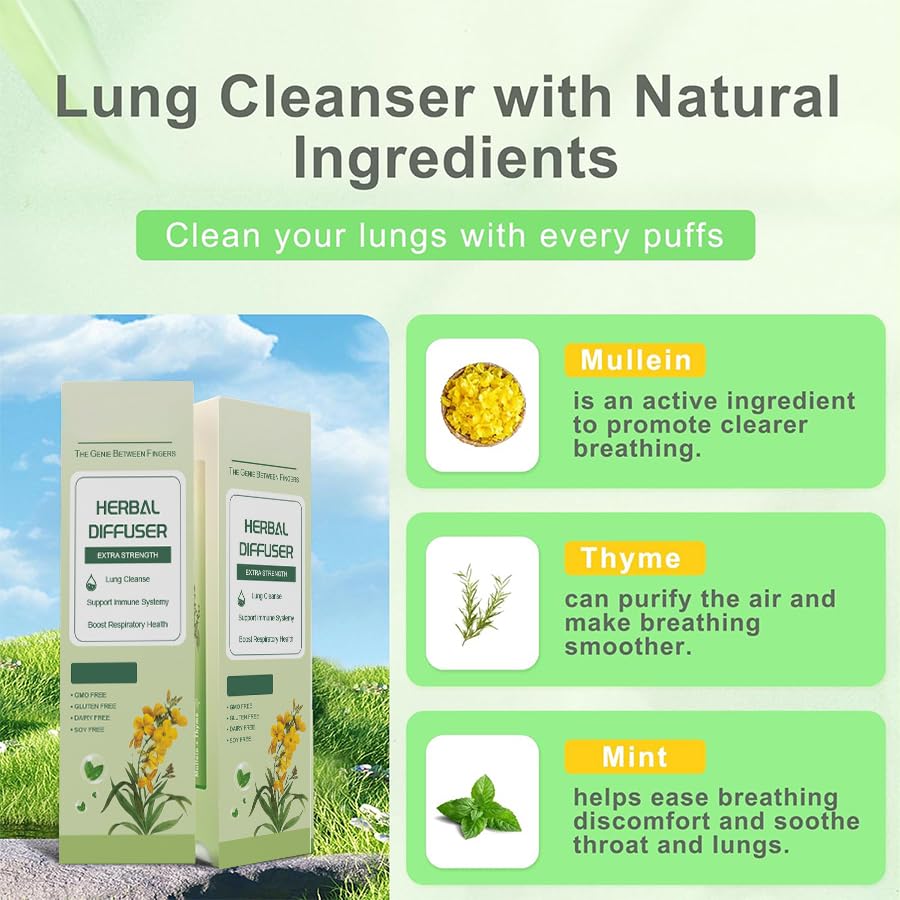 WENEW Mullein Herbal Diffuser Pen with Extracts of Mullein,Thyme and Mint for Lung Detox and Oral Air Freshening - 1 Stick