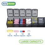 EZY DOSE Weekly (7-Day) Pill Case, Medicine Planner, Vitamin Organizer Box, Convenient and Easy to Use, Large Compartments, Trav