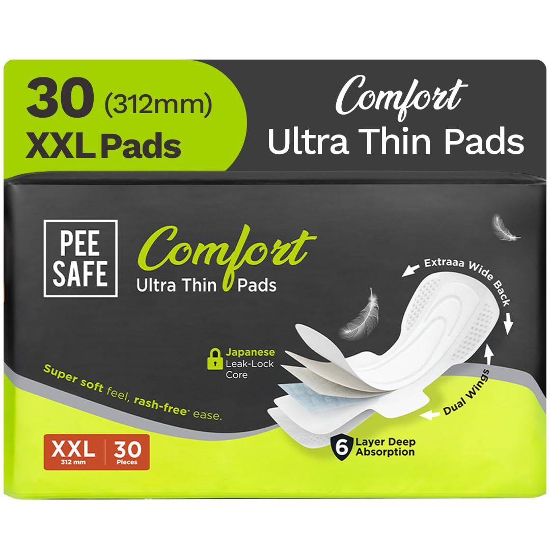 Pee Safe Comfort Ultra Thin Sanitary Pads For Women | Xxl | 30 Pads For Rash Free Periods | Cottony Soft Sanitary Napkins For Ul
