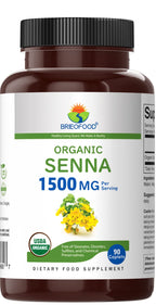 Brieofood Organic Senna 1500mg, 45 Servings, Vegetarian, Gluten Free, 90 Vegetarian Tablets