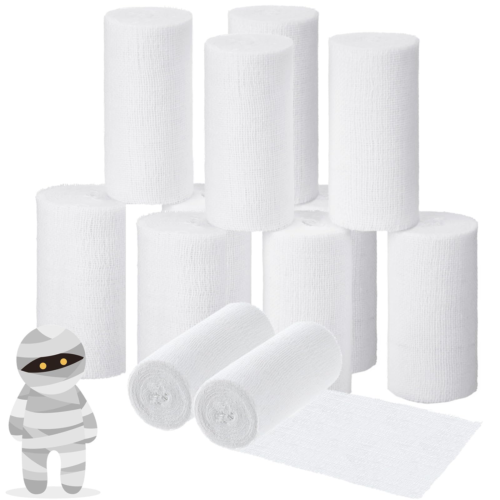 BBTO 6 Rolls Halloween Performance Mummify Cotton Bandages Gauze Rolls White Gauze Wrap Zombie Crepe Bandage Cosplay Mummy Stret