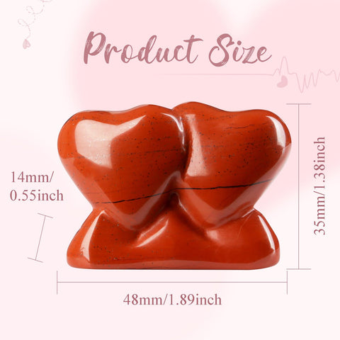 ZHIYUXI 1.8'' Red Jasper Crystal Double Heart Stone Healing Crystal Heart Shaped Rock for Desk Decor Healing Crystals Polished R