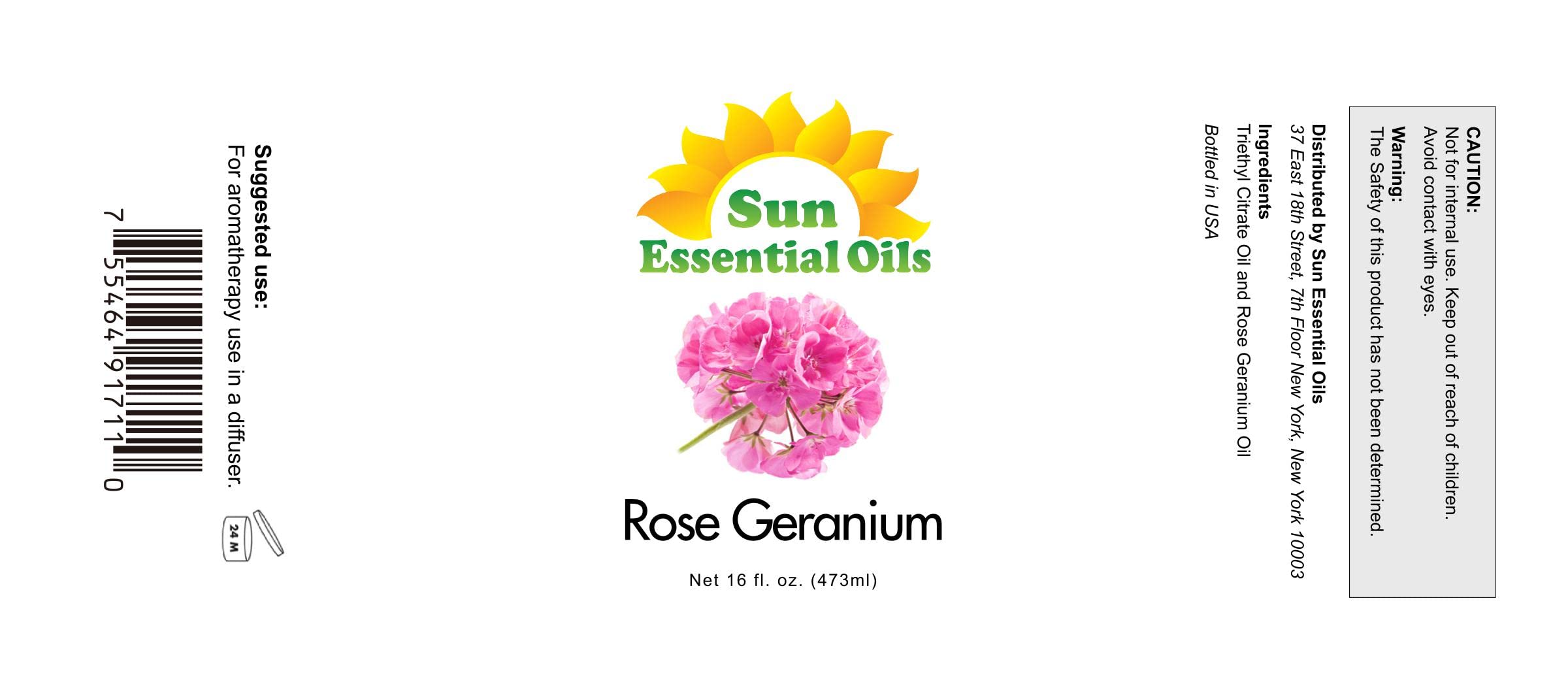 Sun Essential Oils - Rose Geranium Essential Oil 16oz for Aromatherapy, Diffuser, Calming, Skin Care
