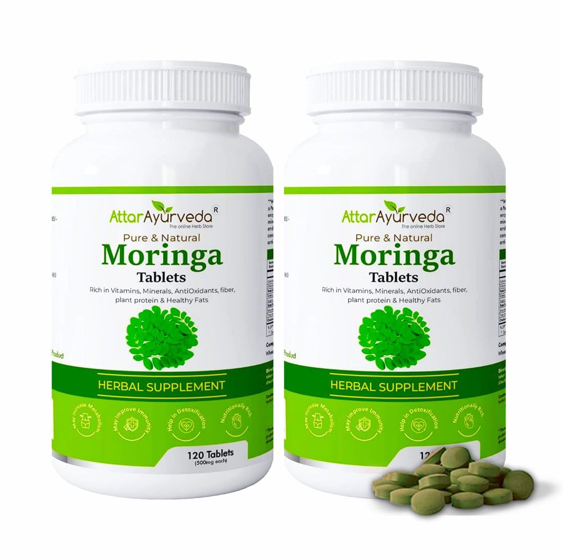 Attar Ayurveda Moringa Tablets 240 Tablets (120 X2, Pack Of 2) 500 Mg Each | Drumstick Leaf Tablets | Pure And Natural, Highly N