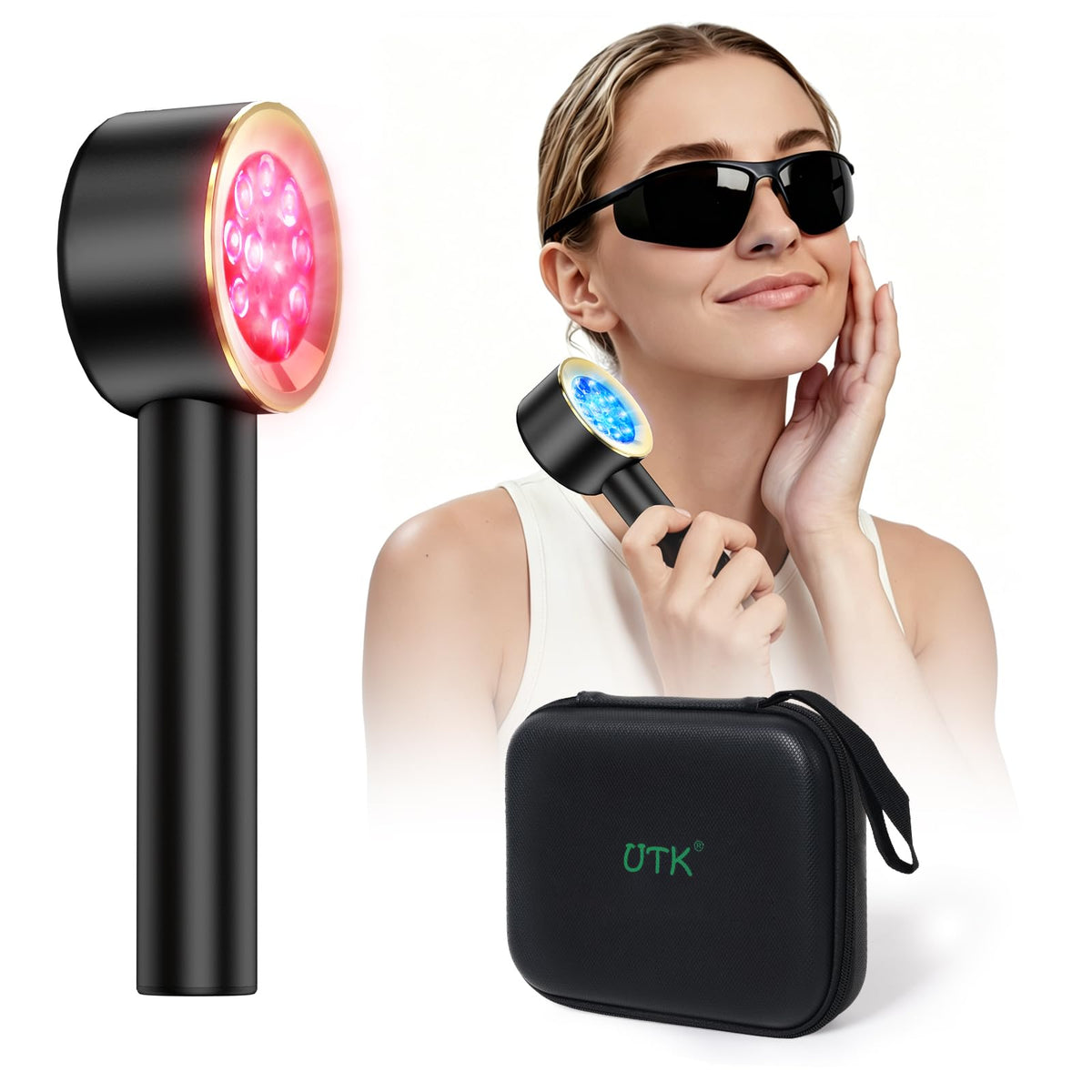 UTK Handheld Red and Blue Light Therapy Device, 4 Wavelengths, Rechargeable