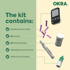 OKRA PRO Blood Sugar Monitor Kit - 5s Fast Glucose Results, No Coding, Strip Ejection, App for Tracking, 25 Test Strips, Home Di