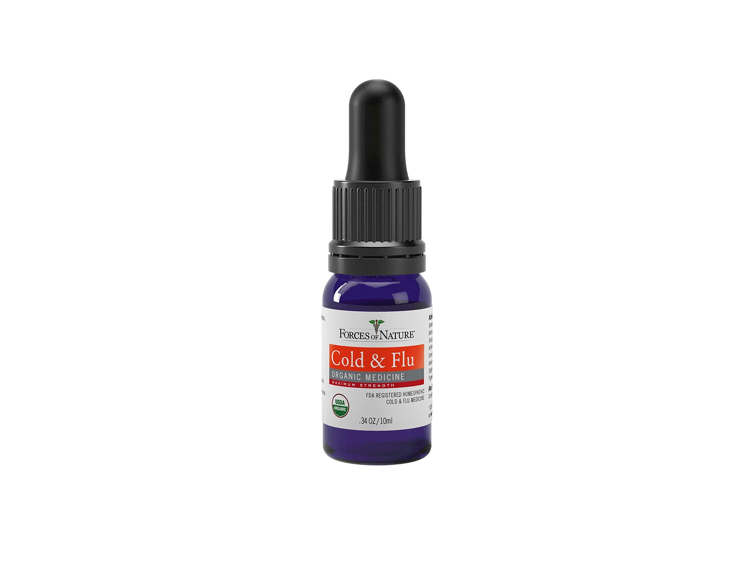 Forces of Nature Cold and Flu, Organic Maximum Strength Homeopathic Medicine, 0.34 Fl Oz, Immune Support & Multi Symptom Relief
