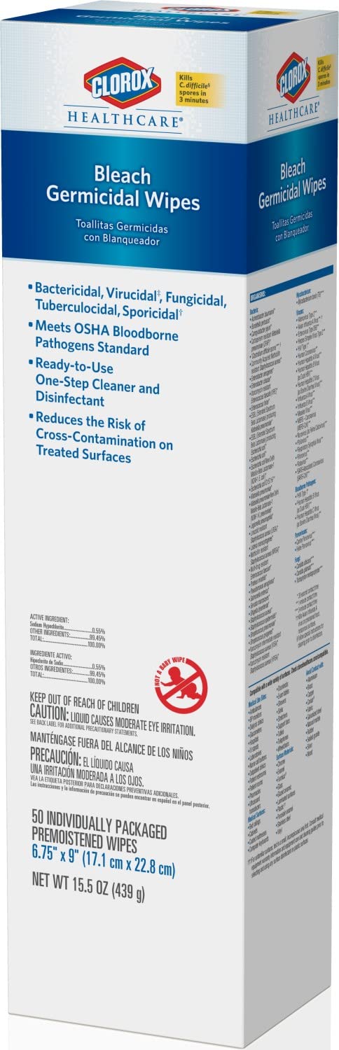 Clorox Healthcare Bleach Germicidal Individual Wipes, 50 Count (Package May Vary)