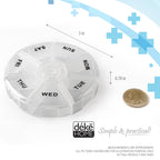 Deke Home - Round Portable Pill Box, Medicine Planner, Small 7 Day Weekly Travel Container, Medication, Vitamin Holder, Pillbox