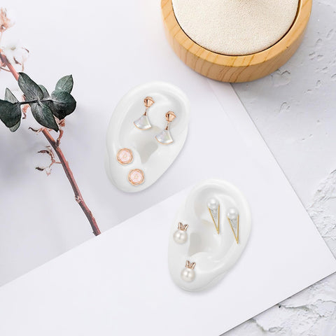POPETPOP Soft Silicone Ear Model, Ear Model Simulation Display Props Teaching Tools Jewelry Display Earrings 1Pair Size L, White