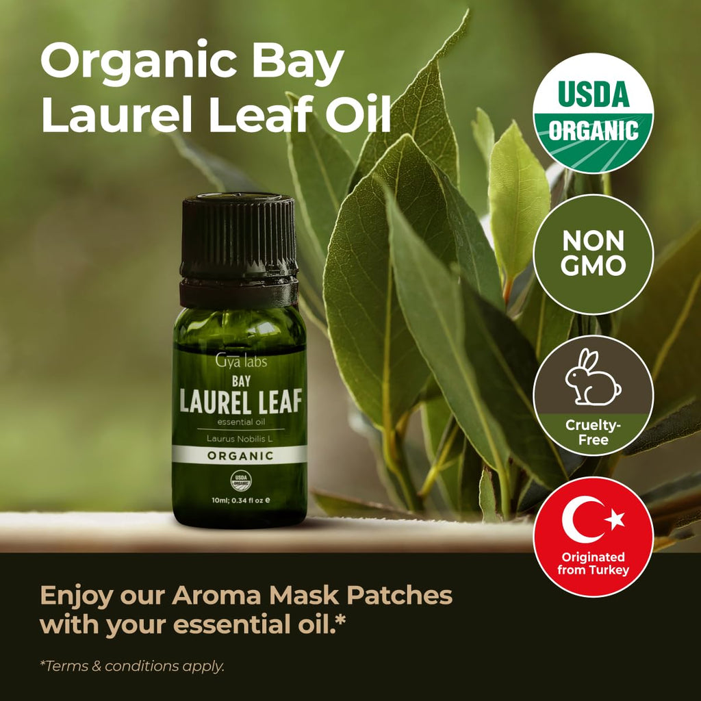 Gya Labs USDA Certified Organic Bay Leaf Essential Oil for Diffuser - 100% Pure Nautral Bay Leaf Oil Organic for Hair, Fresh Her