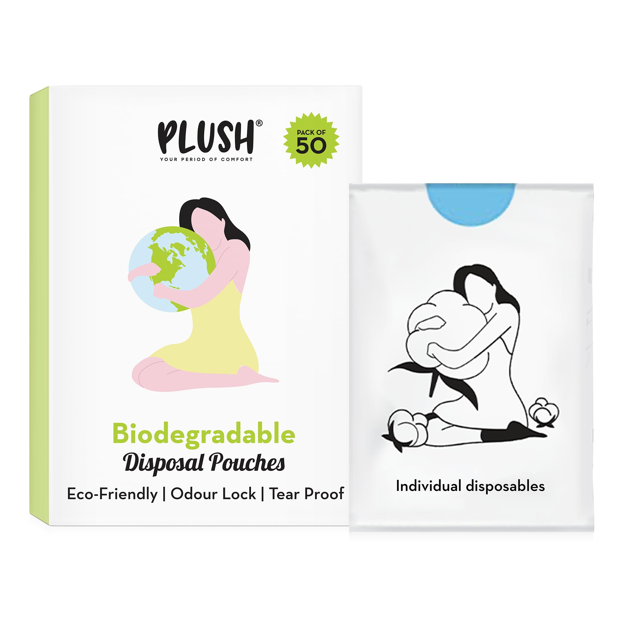 Plush Biodegradable Disposable Bags, Pack Of 50 | Discreet Seal For Sanitary Pads & Intimate Products Disposal | Odour Lock Tech
