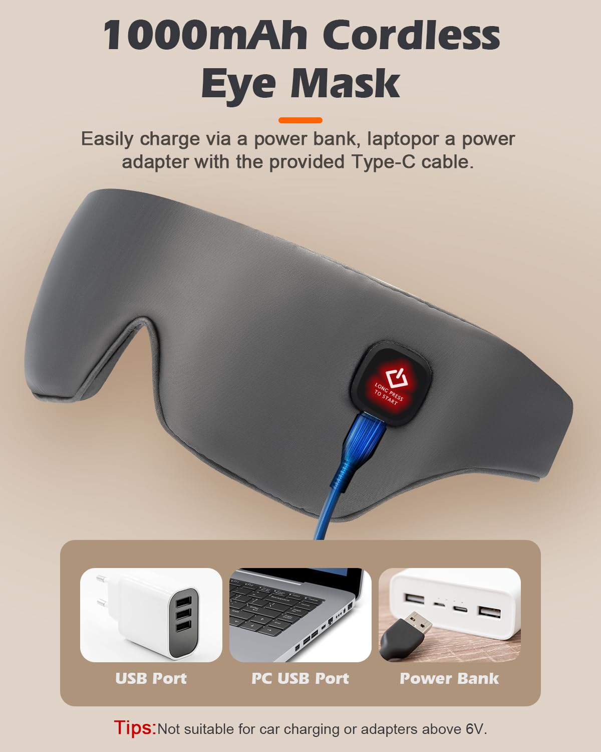 Silk Cordless Heated Eye Mask, Washable Sleep Mask Warm Eye Compress Mask Soft Pressure Free Shade Blindfold Electric Eye Heatin
