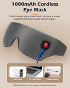 Silk Cordless Heated Eye Mask, Washable Sleep Mask Warm Eye Compress Mask Soft Pressure Free Shade Blindfold Electric Eye Heatin
