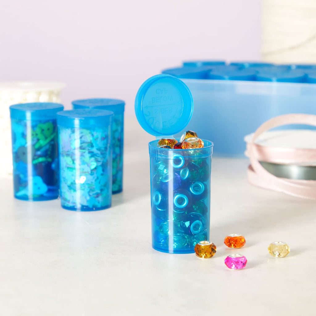 Juvale 30 Pack Empty Pill Bottles with Pop Top Caps, 19 Dram Prescription Medicine Containers (Blue)