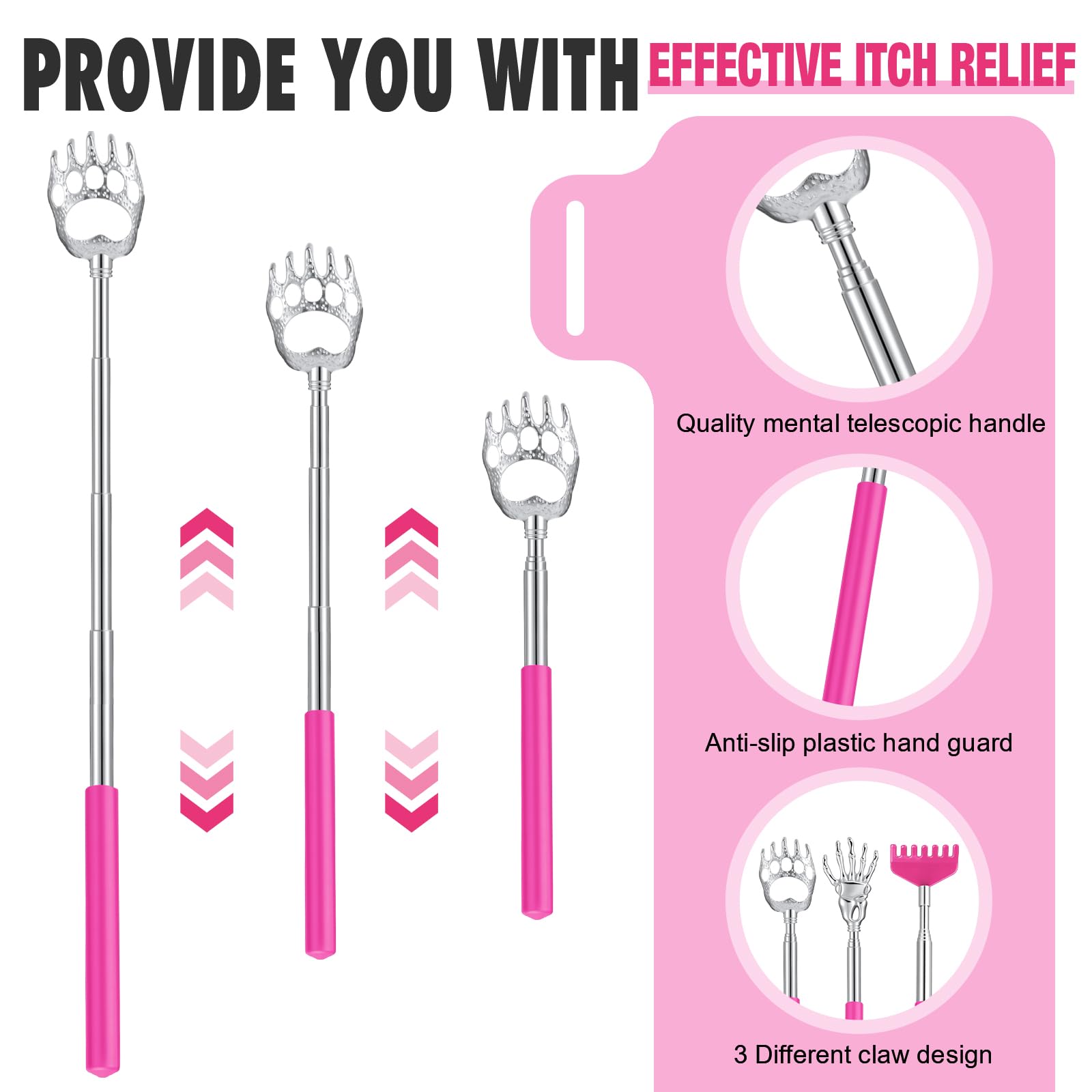Funnymoom 60 Pcs Massage Gifts for Men Women Back Scratcher with Rubber Handles Metal Extendable Back Scratchers with Gift Tags