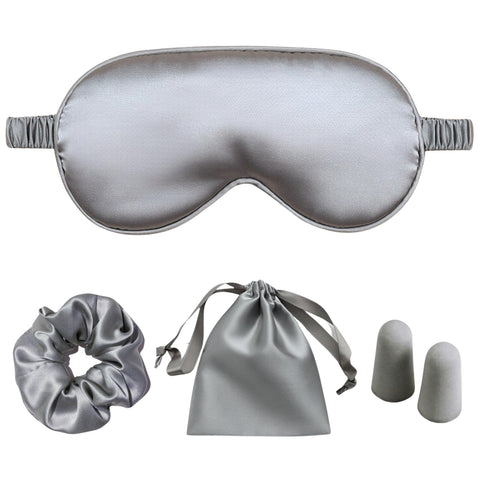 LCBD Silk Satin Sleeping Eye Mask, Silvergrey Sleep Eye Mask Night Blindfold for Women and Men, Soft Breathable Blackout Eyeshad