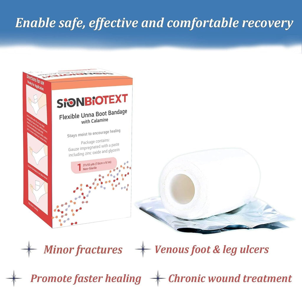 Sion Biotext Unna Boot with Zinc and Calamine - 3    x 10 Yards Flexible Compression Bandage - Moist Healing Environment - Ideal