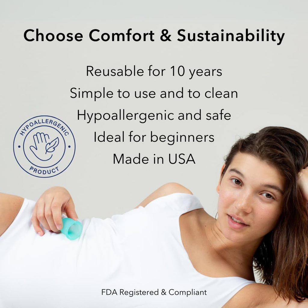 Lena Menstrual Cup - Reusable, Soft Silicone, Light & Heavy Flow, Beginner Use - Ideal Alternative to Tampons, Pads, Period Unde