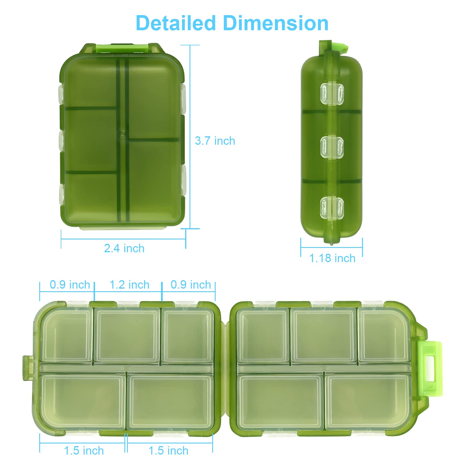 2PCS Cute Pill Organizer, Travel Pill Box, Small Pill Case Container, Medicine Organizer for Purse, with 10 Compartments for Dif